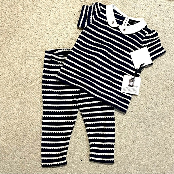NWT Victoria Beckham Target 2 piece set bee stripes pants Peter Pan collar 12m - Picture 1 of 2